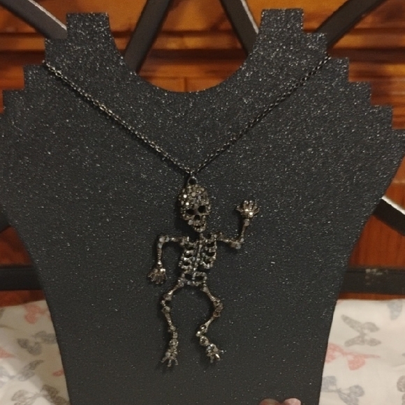 Source Unknown Jewelry - 🎃 Silly Spooky Sparkle! Rhinestone Skeleton Pendant Necklace